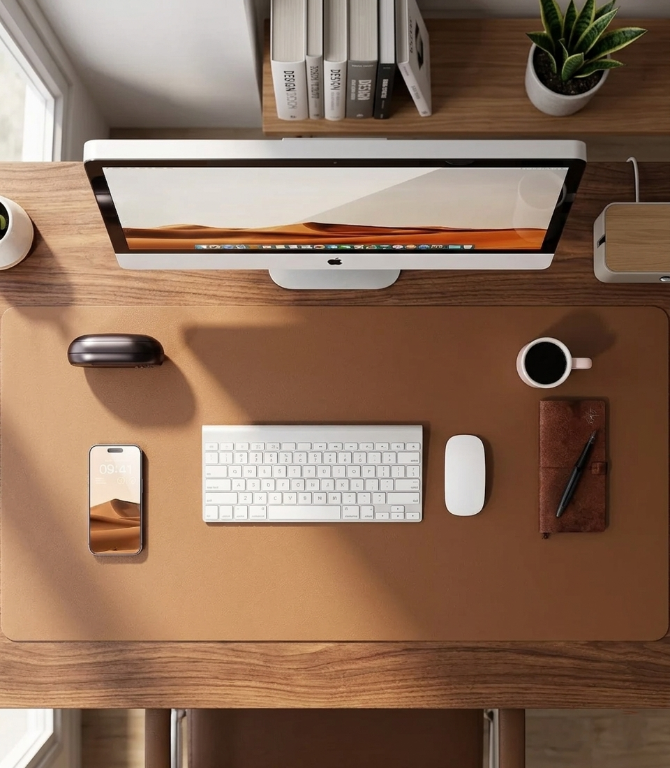 Canvas Desk Mat — Full-Grain Leather Mouse Pad & Keyboard Protector
