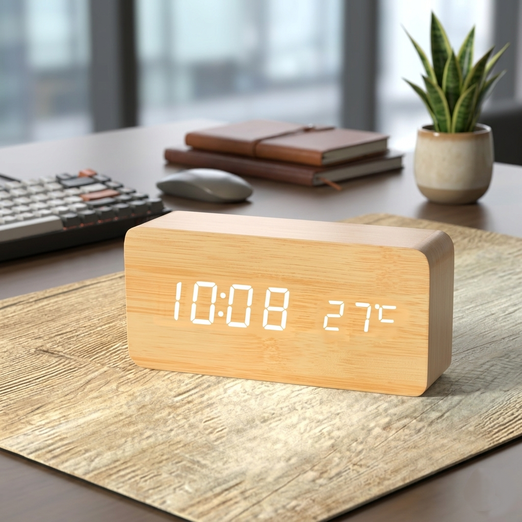 Timber Clock — LED Wood Alarm Clock with Temperature Display