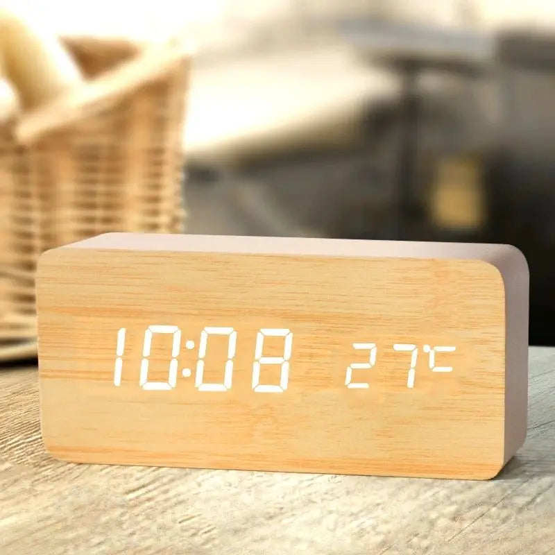 Timber Clock — LED Wood Alarm Clock with Temperature Display