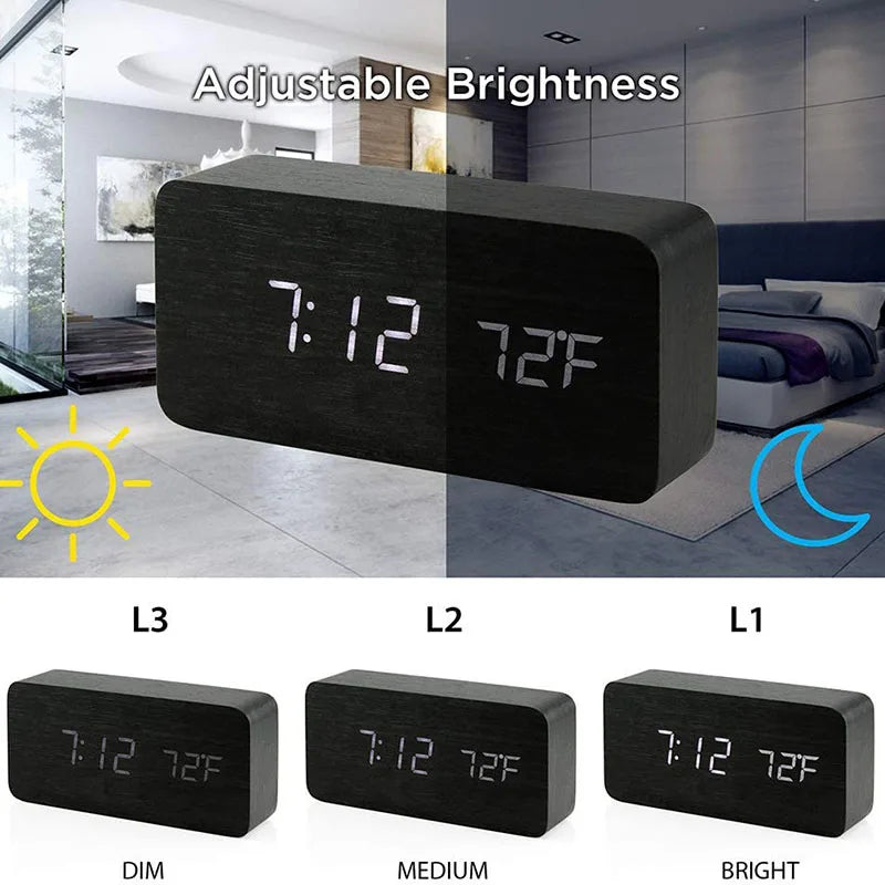 Timber Clock — LED Wood Alarm Clock with Temperature Display