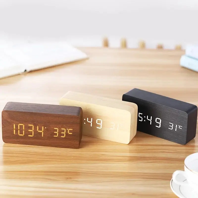 Timber Clock — LED Wood Alarm Clock with Temperature Display